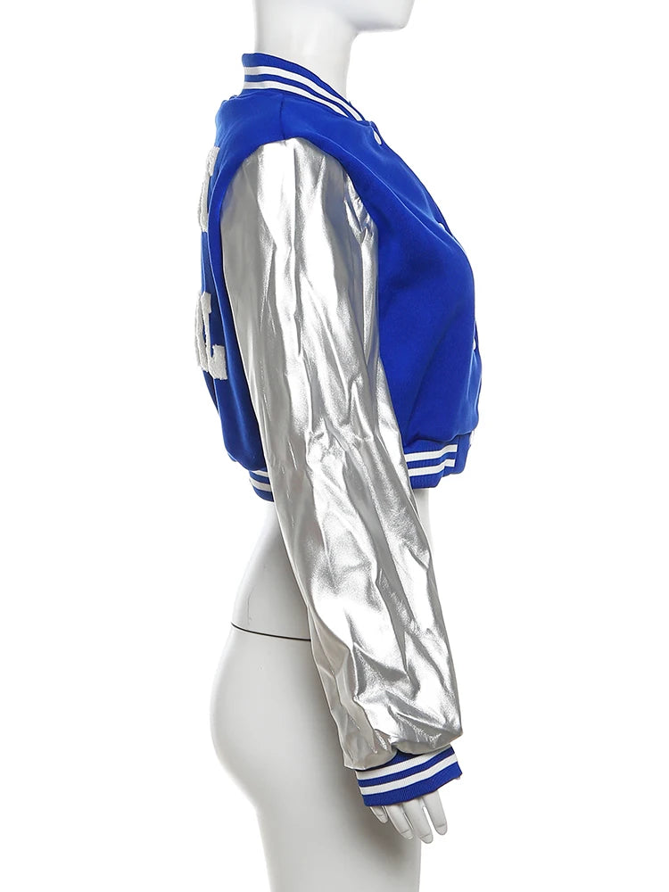 Kliou Letter Shape Patchwork Coats Women Casual Classic Panelled Long Sleeve Single Breasted Croped Jacket Female Street Outwear