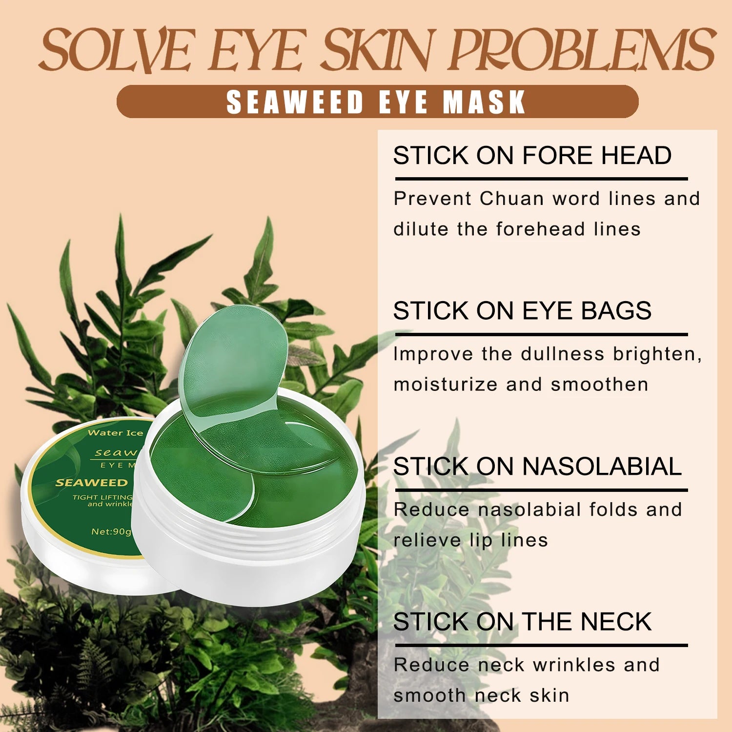 Seaweed Eye Mask; Rich in Seaweed, Collagen and Hyaluronic Acid, Smoothes Fine Lines, Fades Dark Circles, Tightens and Nourishes the Skin, Makes the Skin Smoothes and Softens the Eyes