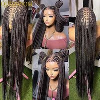 Synthetic 36 Inch Cornrow Braided Wigs for Black Women Full Lace Braids Wig Natural Black Knotless Box Wig Faux Locs Wig