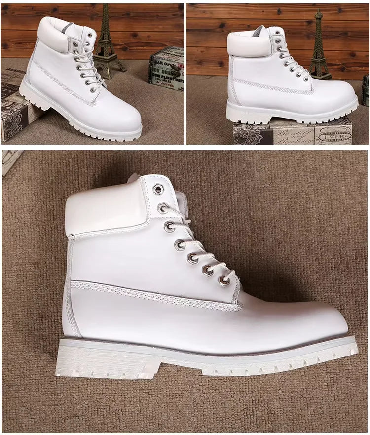 Unisex Leather Round Toe Thick Sole Safety Boots Casual Genuine Leather Quality Boots For Women Men