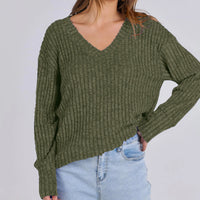 Women's Long Sleeve V-Neck T-Shirt Pit Stripe Milled Fashion Temperament Top