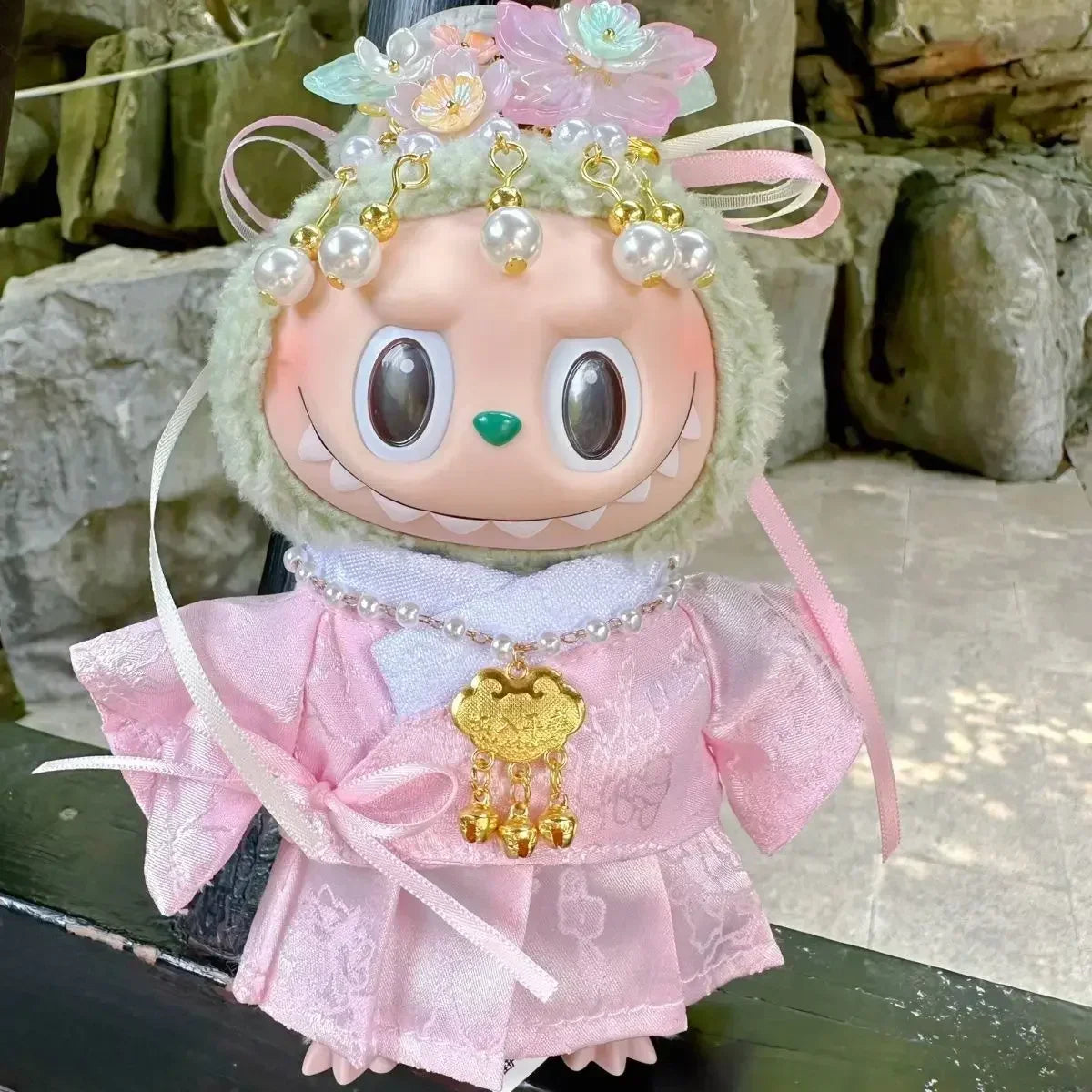 For 15/17cm Labubu Doll Accessories Labubu 3.0 Outfit Korean Traditional Style Dress Set with Hair Clip Doll Clothes