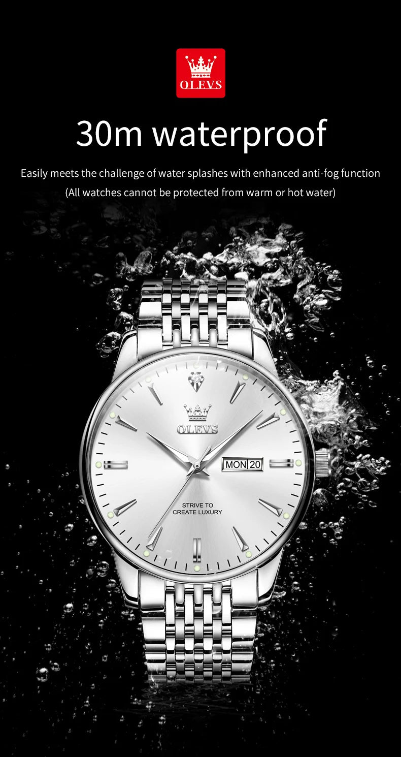 OLEVS Men's Watches Fashion Simple Calendar Week Luminous Waterproof  Steel Strap Man Watch Original Quartz Watches for Men 2929