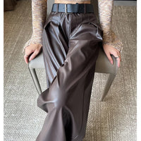 High Waist Wide Leg PU Leather Pants Women's Suit Casual Floor Length Trousers Autumn Winter New Style Loose Fit Long Pants