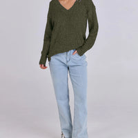 Women's Long Sleeve V-Neck T-Shirt Pit Stripe Milled Fashion Temperament Top