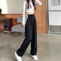High Waist Draped Suit Pants for plus Size Women Spring Autumn Design Sensation Floor Length Casual Straight Wide Leg Long Pants