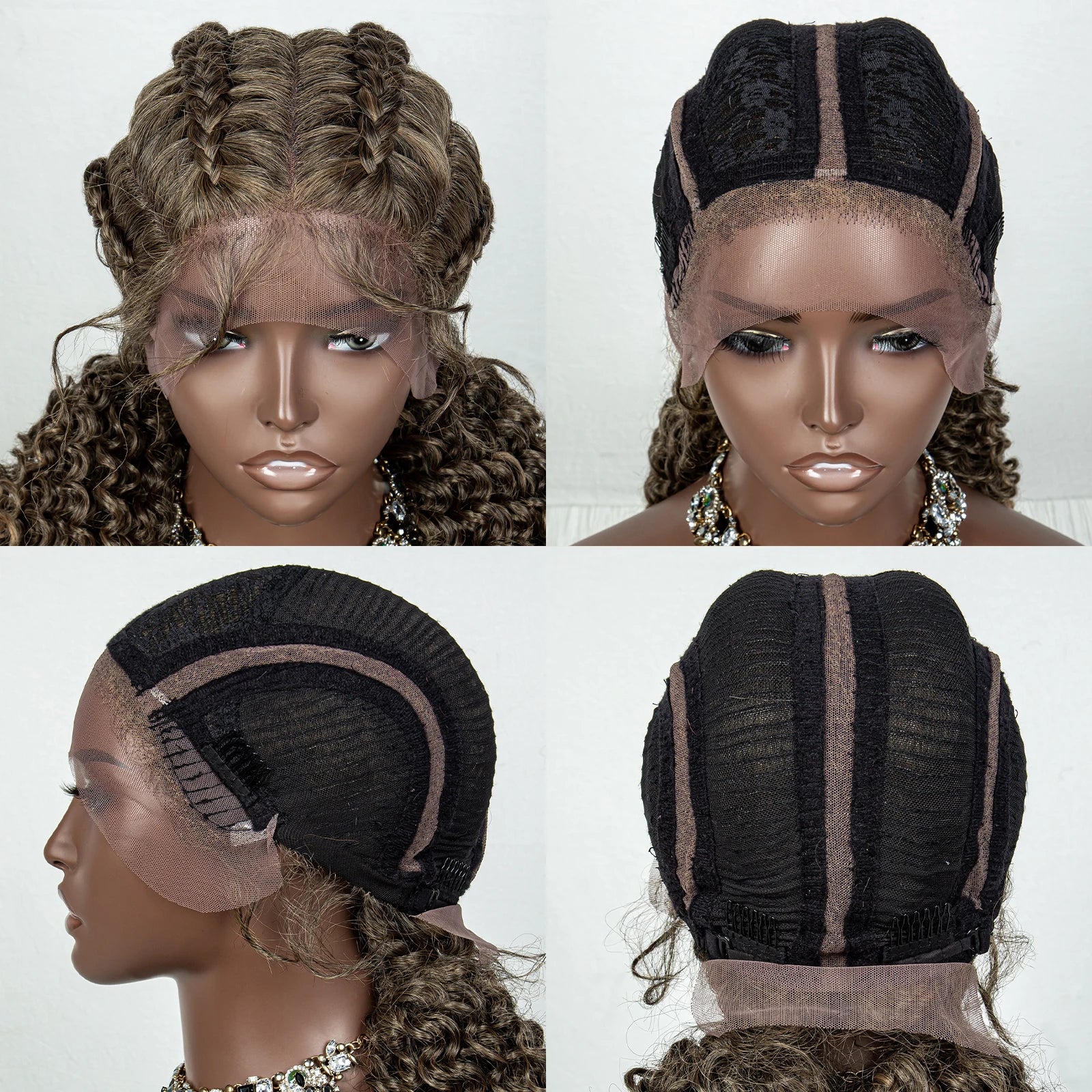 22inch Cornrow Braided Wigs Synthetic Lace Front Braids Wigs with Baby Hair 2 Curly Ponytail Braided Wigs for Black Women