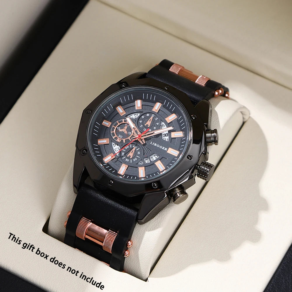 Fashionable And Popular Men'S Business Silicone Sports Watch, High-End Automatic Calendar Large Dial Quartz Wristwatch for Men.