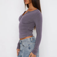Womens V Neck Button Down Henley T Shirts Y2K Slim Fit Long Sleeve Crop Tops Basic Casual Going Out Tee Shirts