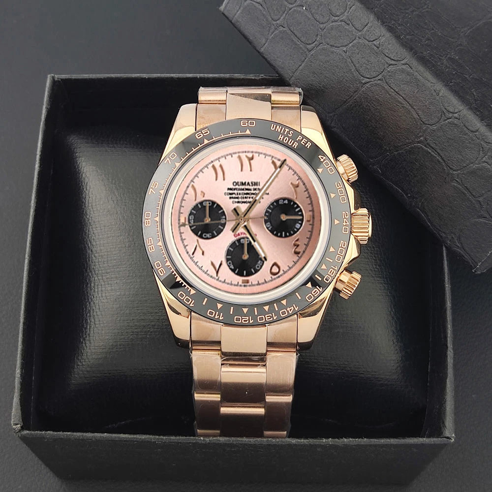 39.3mm VK63 Men's watch Arabian Dial customized Men's watch Luxury Quartz watch man VK63 Sport Chronograph Sapphire Glass watch