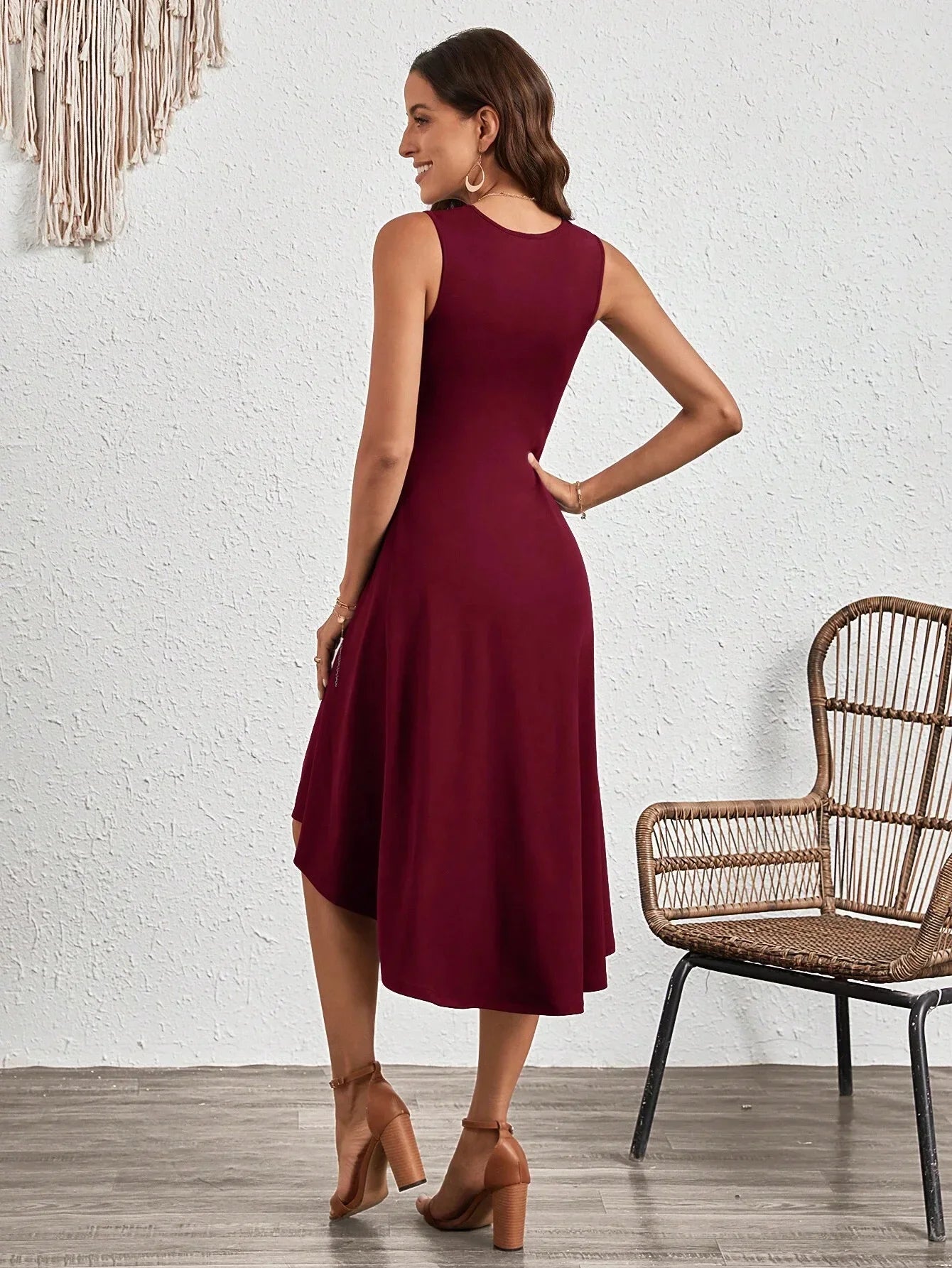 Summer New Women's Dress Fashion Sexy Slim Sleeveless A-line Dress Elegant Simple Office Red Korean Midi Dress For Female Party