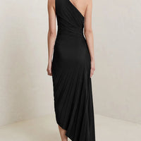 Women Elegant Long Dress Summer Sleeveless One-shoulder Pleated Hollowed Irregular Dress for Cocktail Party Beach Sundress Y2K