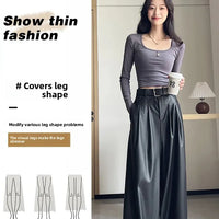 High Waist Wide Leg PU Leather Pants Women's Suit Casual Floor Length Trousers Autumn Winter New Style Loose Fit Long Pants