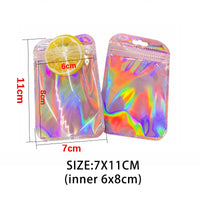 50pcs Iridescent Self Sealing Bags Pink Laser Plastic Pouches Resealable Zip Lock Packaging for Jewelry Display Retail Bags