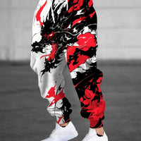 Autumn Men's New Chinese Loong Printed Soft and Comfortable Drawstring Pants Outdoor Urban High Street Pants