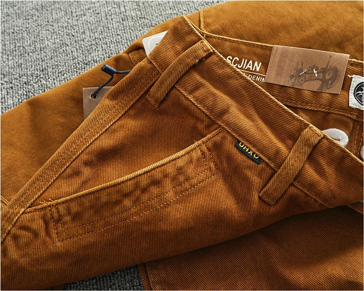 Retro Heavyweight Minimalist Workwear Pants Men's Loose Straight Leg Casual 100% Cotton Twill Woven 3D Stand Cut Tapered Pants