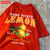 Summer Lemon Cherries Prints T-Shirts Cotton Women's Tops Oversize O-Neck Soft Short Sleeve tees Street Casual Womans Clothes