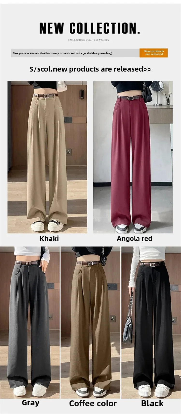 High Waist Slim Fit Straight Leg Suit Pants Wide Leg Casual Trousers Women's Autumn New Arrival Red Color Business Office Wear