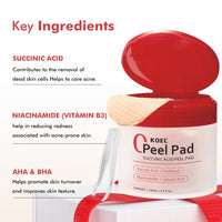 KOEC Zero Pore Pads 70Pads and Red Succinic Acid Facial Peeling Pads , for Exfoliation and Pore Care with AHA Lactic Acid