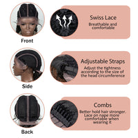 22inch Cornrow Braided Wigs Synthetic Lace Front Braids Wigs with Baby Hair 2 Curly Ponytail Braided Wigs for Black Women