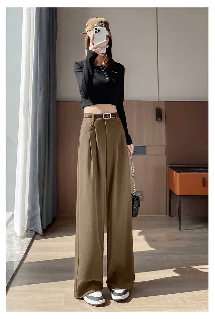 High Waist Slim Fit Straight Leg Suit Pants Wide Leg Casual Trousers Women's Autumn New Arrival Red Color Business Office Wear