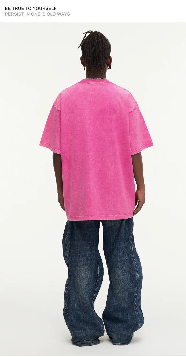 Summer men's washed T-shirt women's cotton loose round neck oversized T-shirt men's Korean Y2k top casual retro