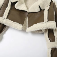 Weird Puss Furry Patchwork Women Crop Jacket Hipster Full Sleeve Open Stitch Hipster Streetwear Warm Outwear Basic Wild Coat