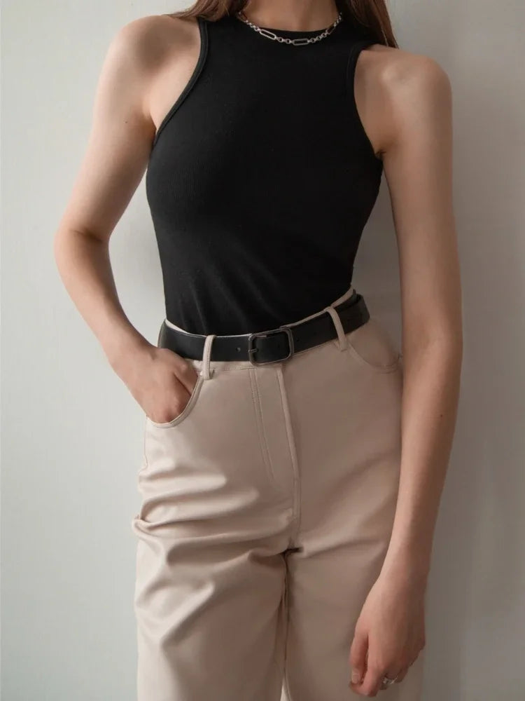 Women's Corset Summer 100% Cotton Crop Top Y2k Knitted Camis O Neck Knit Camisole Sleeveless Vest Solid Slim Tank Tops Women