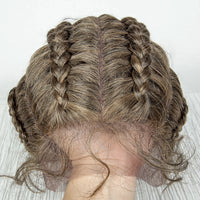 22inch Cornrow Braided Wigs Synthetic Lace Front Braids Wigs with Baby Hair 2 Curly Ponytail Braided Wigs for Black Women