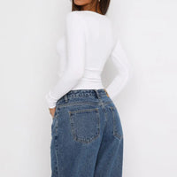 Womens V Neck Button Down Henley T Shirts Y2K Slim Fit Long Sleeve Crop Tops Basic Casual Going Out Tee Shirts