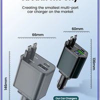 Elough 4 IN 1 Retractable Car Charger Fast Charging USB C To USB C ios Cable Charger USB Type C Car Adapter For iPhone Huawei