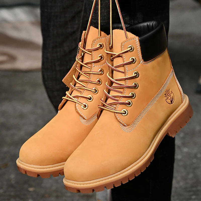 Mens Walking Shoes Fashion Outdoor Sports Leisure High Top Boots Winter Velvet Anti Slip Rubber Flat Lace Up Boots for Man