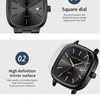 Japanese Movement Square Fashion Stainless Steel Strap Original Business Style Silver Black Waterproof 3Bar Quartz Watch for Men