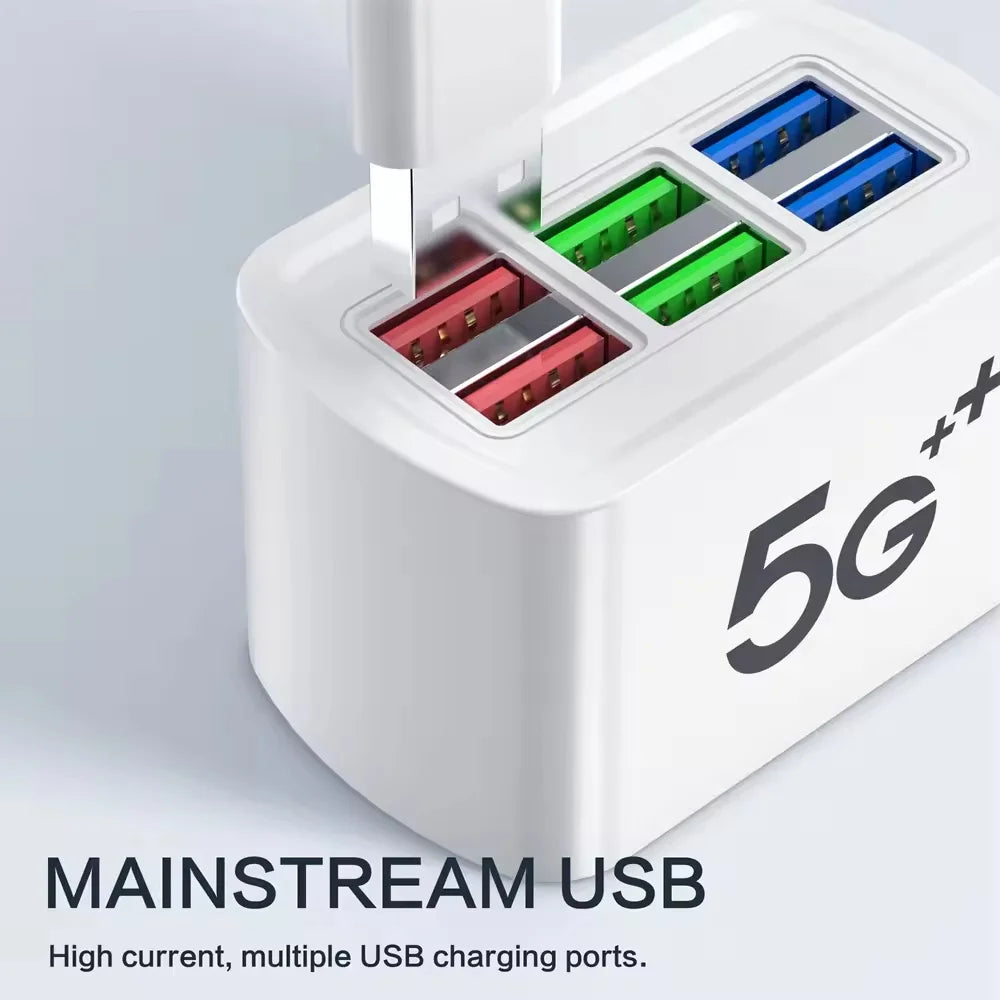 6 USB Charger Power Strip Universal Fast Charging EU/US Plug Phone Charger Adapter Electric Socket Extension Cable Table Socket