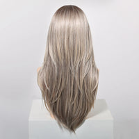 Gray Blonde Synthetic Wigs Dark Root Hairline Lace Frontal Straight Layered Wigs for Women Ladies Daily Use Wigs Heat Resistant