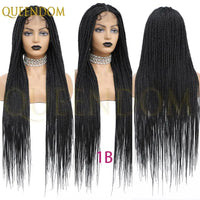 Synthetic 36 Inch Cornrow Braided Wigs for Black Women Full Lace Braids Wig Natural Black Knotless Box Wig Faux Locs Wig