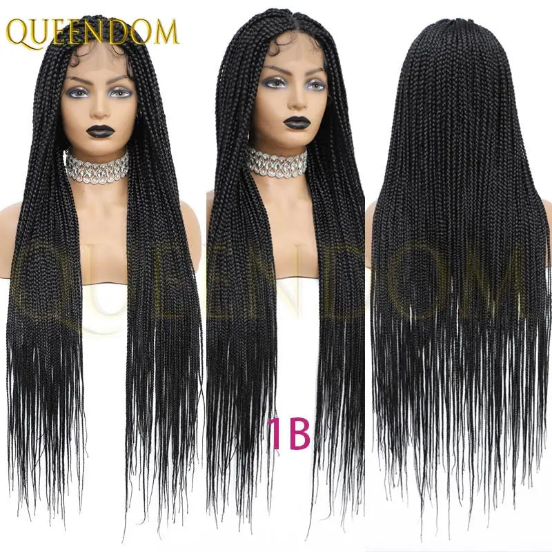 Synthetic 36 Inch Cornrow Braided Wigs for Black Women Full Lace Braids Wig Natural Black Knotless Box Wig Faux Locs Wig