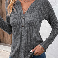 Women's Fashionable V-neck Button Up Top With Pit Stripes