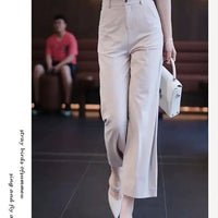 Nine-point Wide-leg Pants for Women in Summer Thin New High-waist Drooping Ice Silk Suit Women's Slim Straight Pants