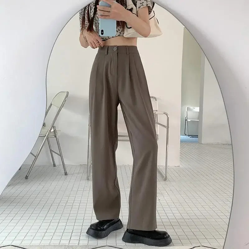 High Waist Draped Suit Pants for plus Size Women Spring Autumn Design Sensation Floor Length Casual Straight Wide Leg Long Pants