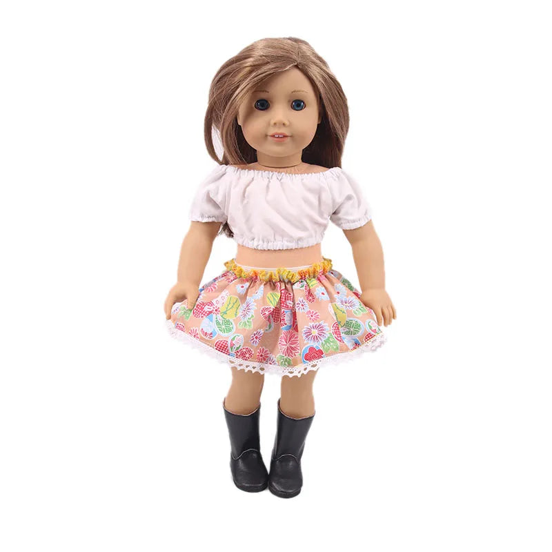 Baby Girls Dress Dolls Clothes Daily Fashion Dress For 18 inch American Doll Girl's Accessories 43Cm Baby Reborn,Generation Gift