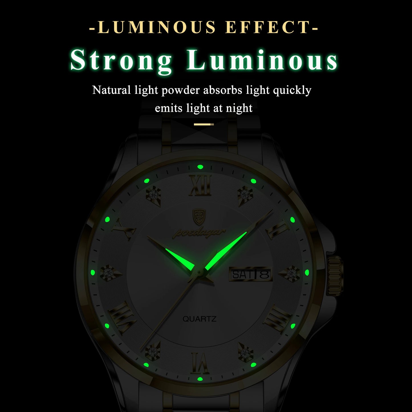 POEDAGAR Luxury Casual Man Watch Waterproof Luminous Date Week Quartz Men's Watches Stainless Steel Fashion Sport Men Wristwatch