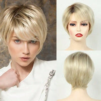 MSIWIGS Women's Short Pix Cut Blonde Straight Wig Natural Synthetic For White Lady Daily Wear High Tempreture Fiber