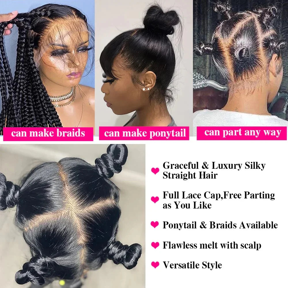 Full Lace Wig Straight Human Hair Wigs 100%Human Hair Brazilian PrePlucked Hd Lace Wigs 360 Human Hair Full Lace Wigs 250Density