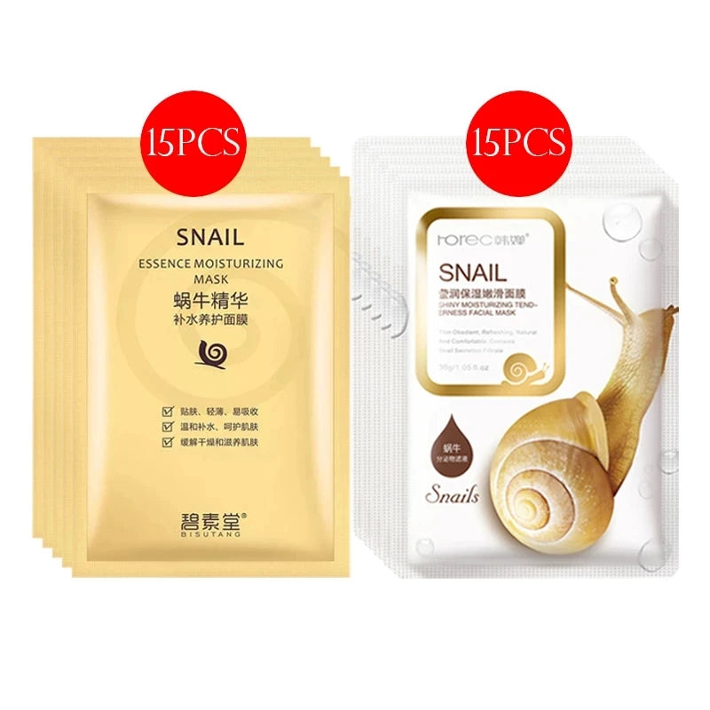 30pcs BIOAQUA skincare Face Masks Women Face skin care Sheet Mask Moisturizing Anti-wrinkle Hydrating Snail Korean Facial Mask