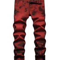 Denim Pencil Pants Men Streetwear Distressed Washed Tie Dyed Jeans Mid Waist Pockets Vintage Straight Ankle Length Trousers