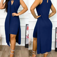 Dresses for Women 2023 Summer Fashion Keyhole Neck Sleeveless Cutout O-Ring Decor Slit Asymmetrical Casual Dress Clothing