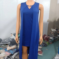 Dresses for Women 2023 Summer Fashion Keyhole Neck Sleeveless Cutout O-Ring Decor Slit Asymmetrical Casual Dress Clothing