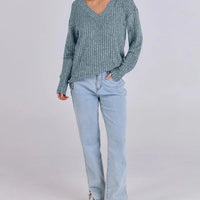 Women's Long Sleeve V-Neck T-Shirt Pit Stripe Milled Fashion Temperament Top