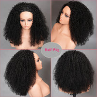 Beginner Friendly 3 In 1 Half Wig Human Hair Kinky Curly Coily Half Wig Invisible Drawstring Glueless Curly Flip Over Wig 180%